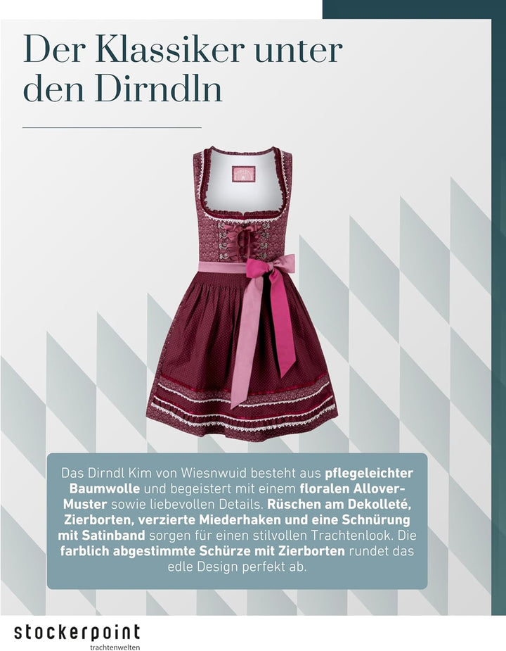 Stockerpoint Damen Dirndl Kim Kleid für besondere Anlässe 36 Bordeaux, 36 Bordeaux
