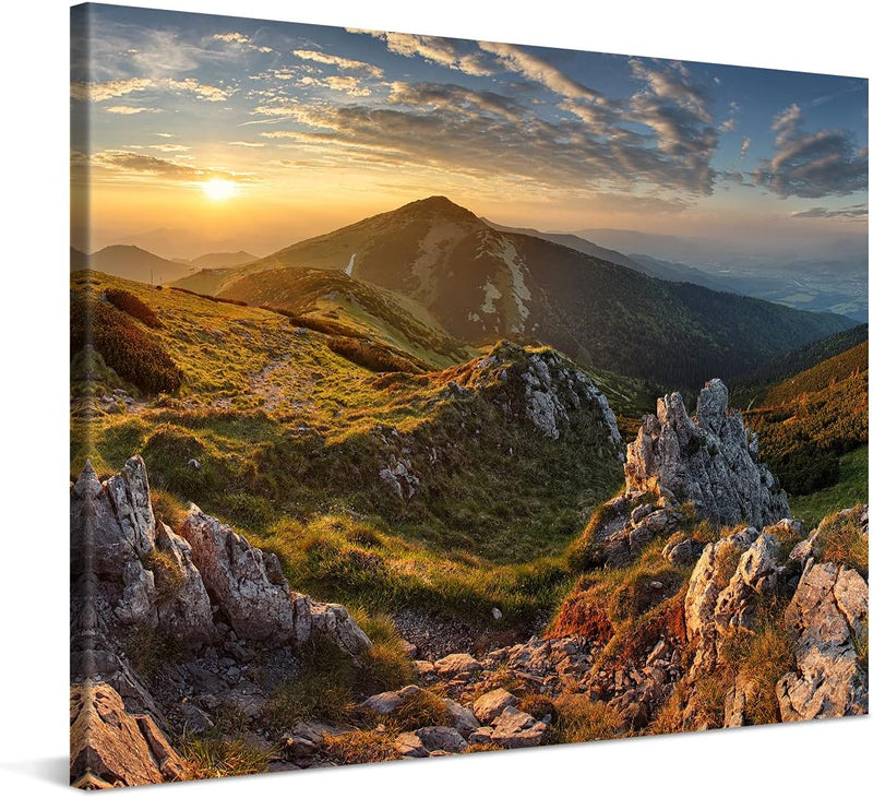 PICANOVA – Bild auf Leinwand Blick auf die Berge vom Gipfel Chleb 100x75cm Leinwandbild – Premium Le