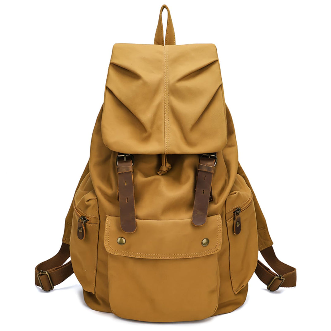 DremFreo Rucksack Canvas Vintage mit Leder Zubehör Daypack Passend für 14 Zoll Laptop Khaki, Khaki