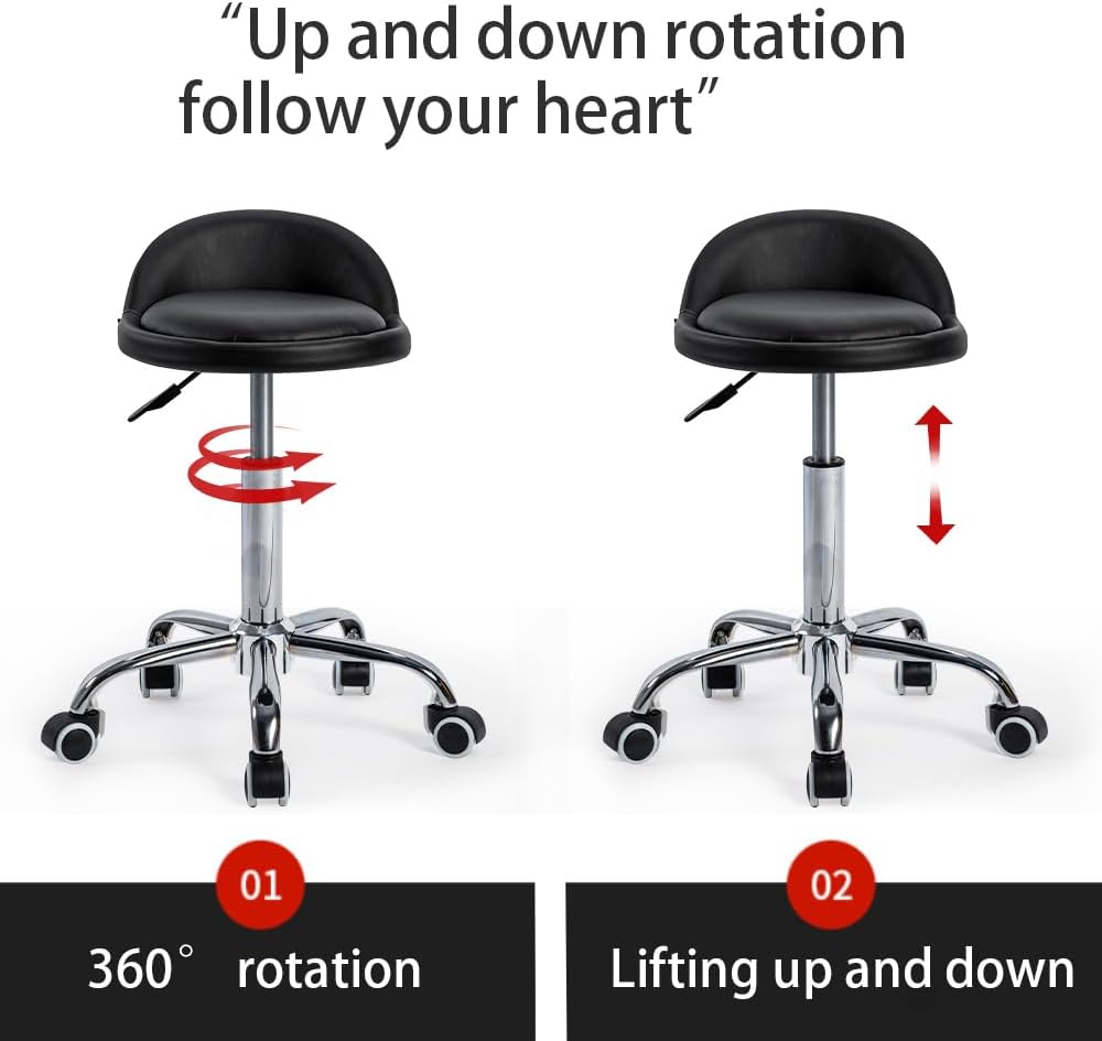 Mingone Bürohocker Höhenverstellbar 2 Stück Rollhocker mit Lehne Drehhocker mit Rollen Arbeitshocker