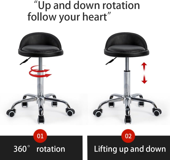 Mingone Bürohocker Höhenverstellbar 2 Stück Rollhocker mit Lehne Drehhocker mit Rollen Arbeitshocker