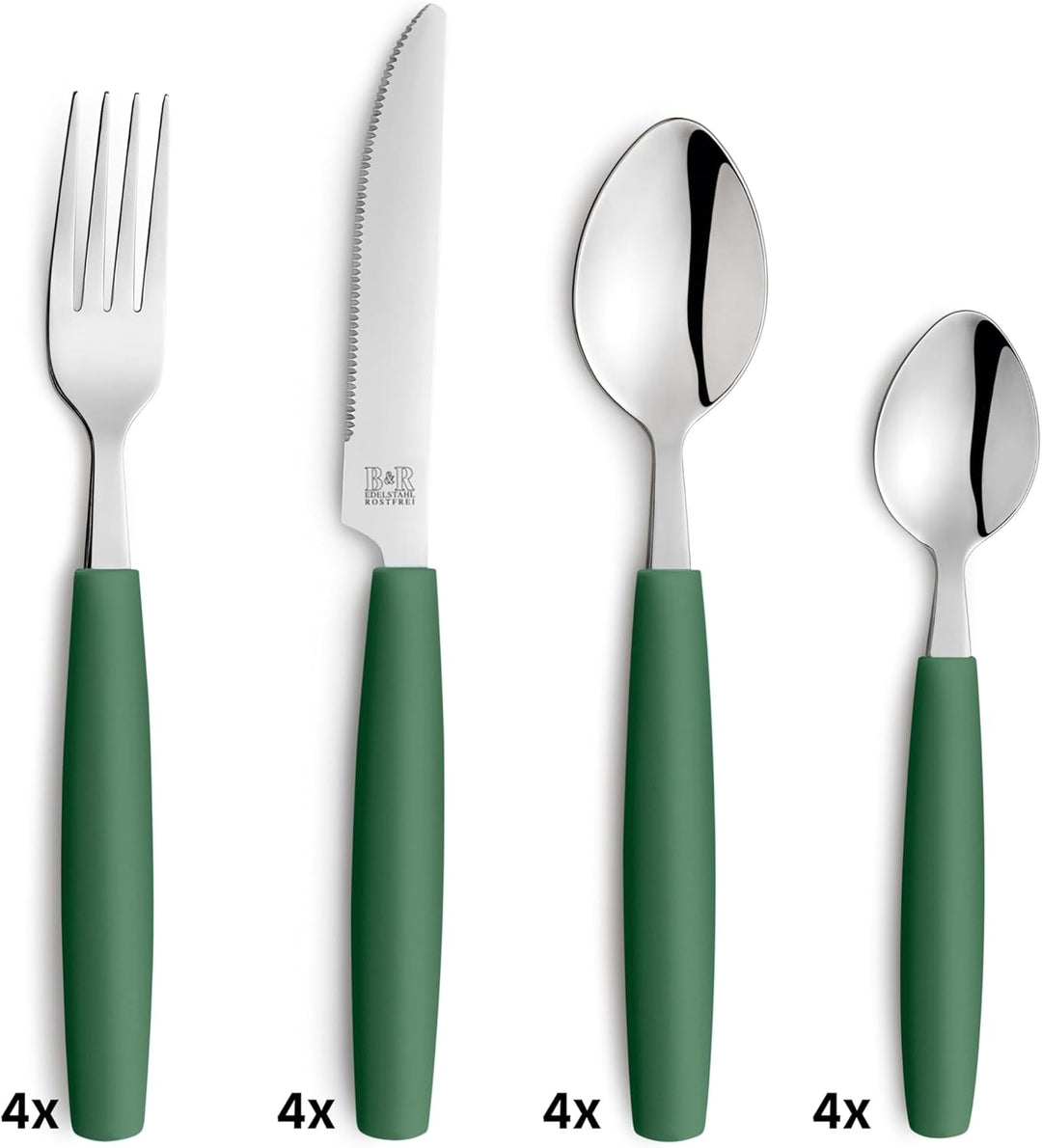 Beckmann & Rommerskirchen VALOA Besteck Set 4 Personen - 16-teilig - Dunkelgrün - Spülmaschinenfest