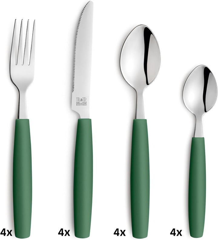 Beckmann & Rommerskirchen VALOA Besteck Set 4 Personen - 16-teilig - Dunkelgrün - Spülmaschinenfest