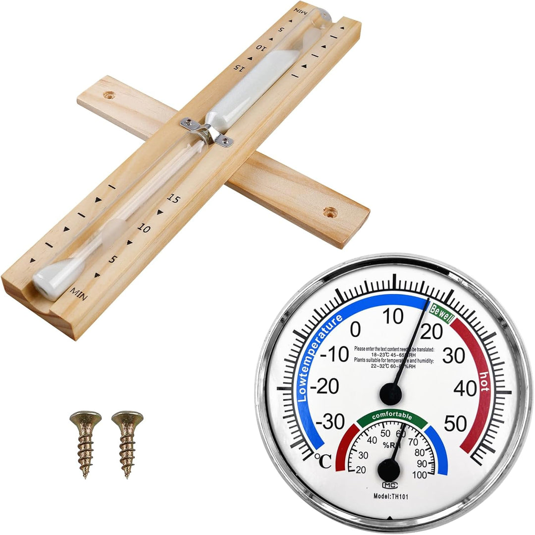 Sauna Sanduhr 15 Minuten Mit Hygrothermograph, Sanduhr Sauna, Drehbare Sauna Uhr Holz, Holz Saunauhr