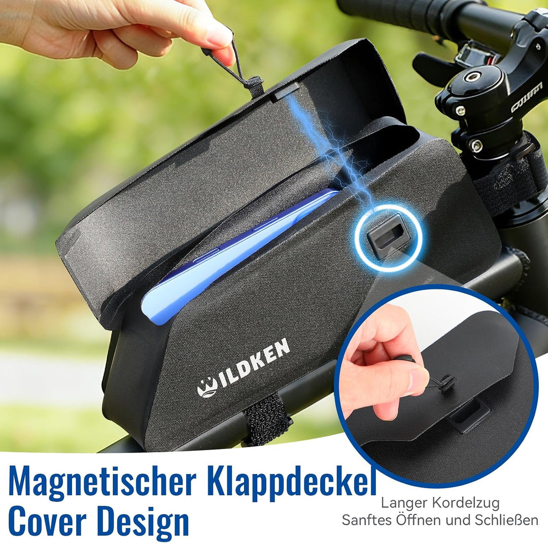 Wildken 1.2L Oberrohrtasche Fahrrad Schraubbar, Rahmentasche Fahrrad Wasserdicht mit Magnetischer Kl