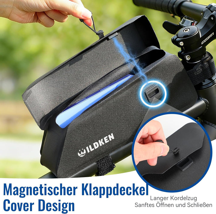 Wildken 1.2L Oberrohrtasche Fahrrad Schraubbar, Rahmentasche Fahrrad Wasserdicht mit Magnetischer Kl