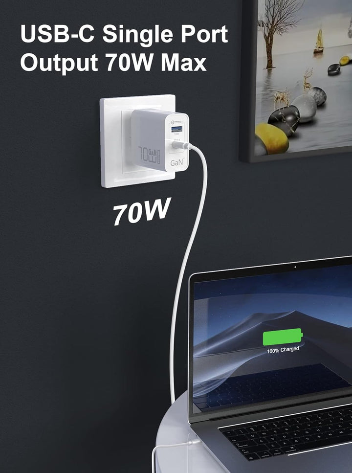 70W USB C Ladegerät 2-Port USB C Netzteil Type C PD GaN Netzteil für MacBook Pro/Air Dell XPS 15 Goo