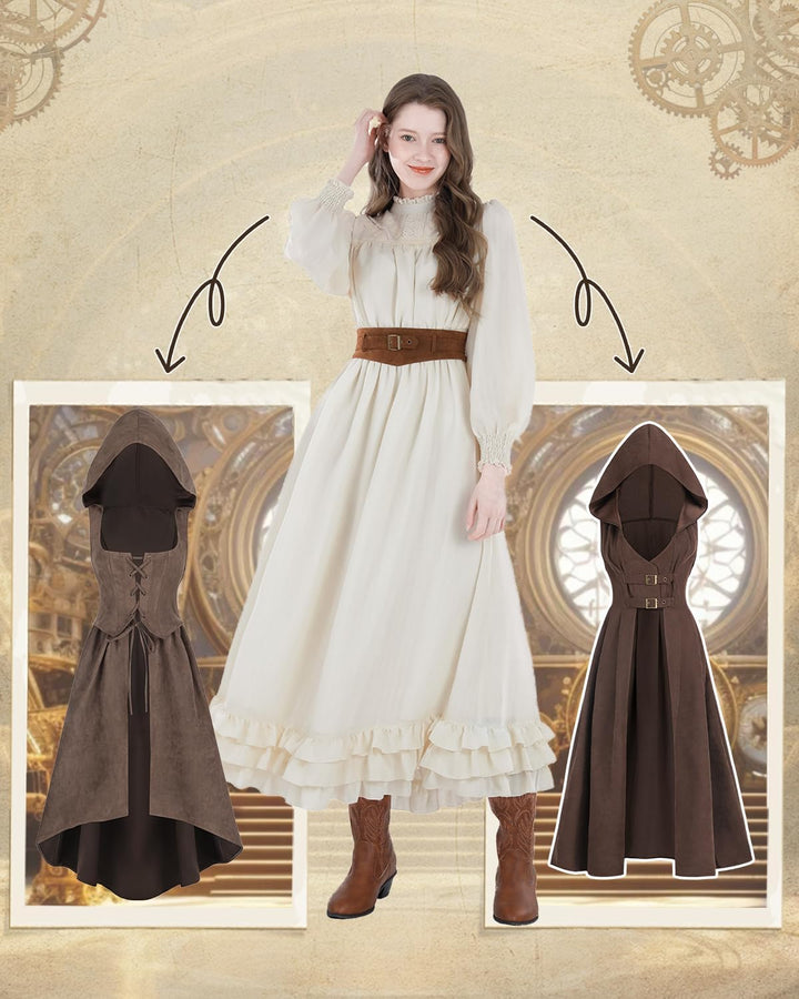 CR ROLECOS Damen Renaissance Korsett Kleid Gothic Piraten Kostüm Mittelalter Korsettumhang Vintage K