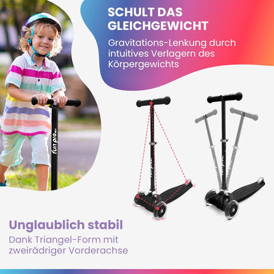 Fun Pro ONE Roller, der Sichere Premium Roller Kinder 3 Jahre, Vergleichstestsieger, LED Räder, falt