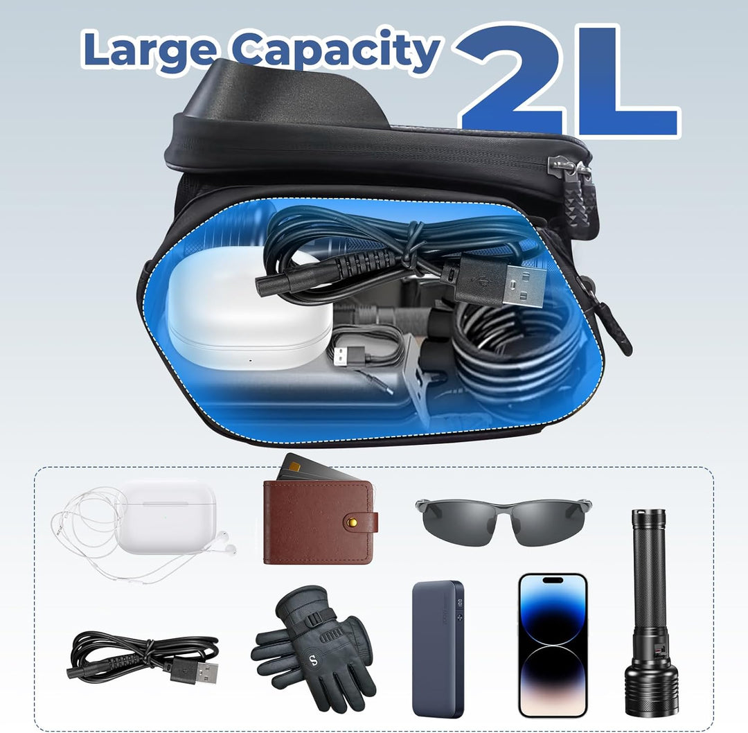 Fahrradtasche Rahmen, 2L Wasserdicht Handytasche Fahrrad, Rahmentasche Fahrrad mit 0.25mm Touchscree