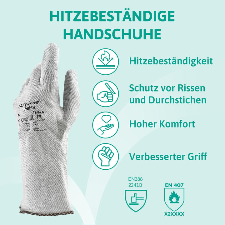 Ansell ActivArmr 42-474 Hitzebeständige Handschuhe, Mechanik- und Chemikalien-Schutz bei industriell