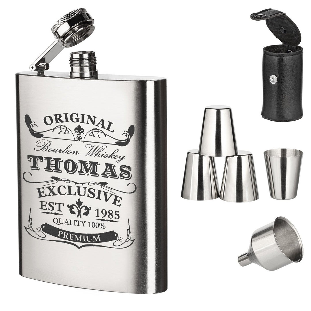 polar-effekt 7-TLG. Edelstahl Flachmann Geschenk-Set mit Personalisierte Gravur - Schnapsflasche 195
