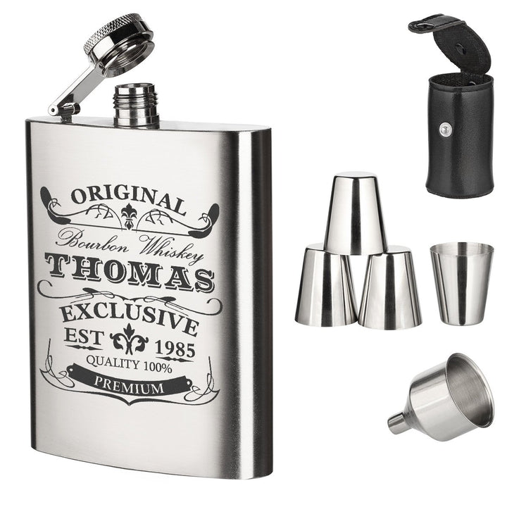 polar-effekt 7-TLG. Edelstahl Flachmann Geschenk-Set mit Personalisierte Gravur - Schnapsflasche 195
