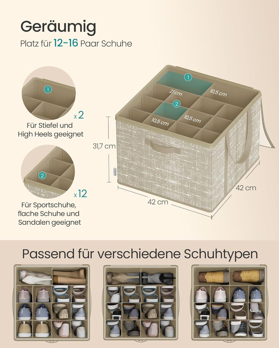 SONGMICS Schuh-Organizer, 2er Set, jeder für bis zu 16 Paar Schuhe, Schuhaufbewahrung, Griffe, trans