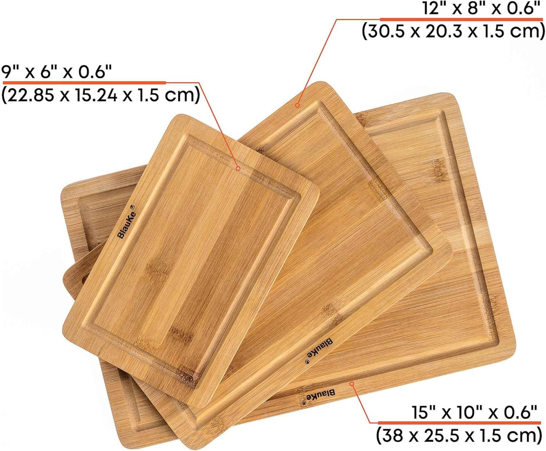 BlauKe® Bambus Schneidebrett Set – Holz Schneidebretter 3er Set – Brotbrett Frühstücksbrettchen und