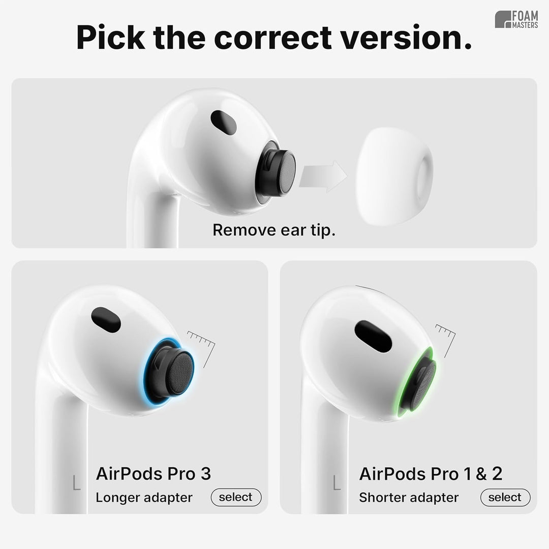 Foam Masters Ohrstöpsel aus Memory-Schaum für AirPods Pro 1. und 2. Generation, 3 Paar, neue Version