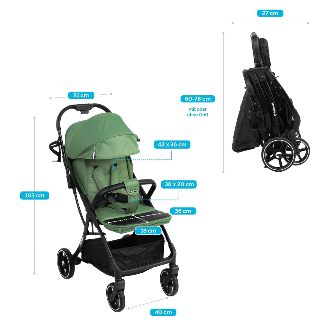 Fjällräv Buggy Kinderwagen bis 22 kg, Leicht, Einhand-Faltbar, 4-fach Verdeck mit Fenster, 360° Gel-