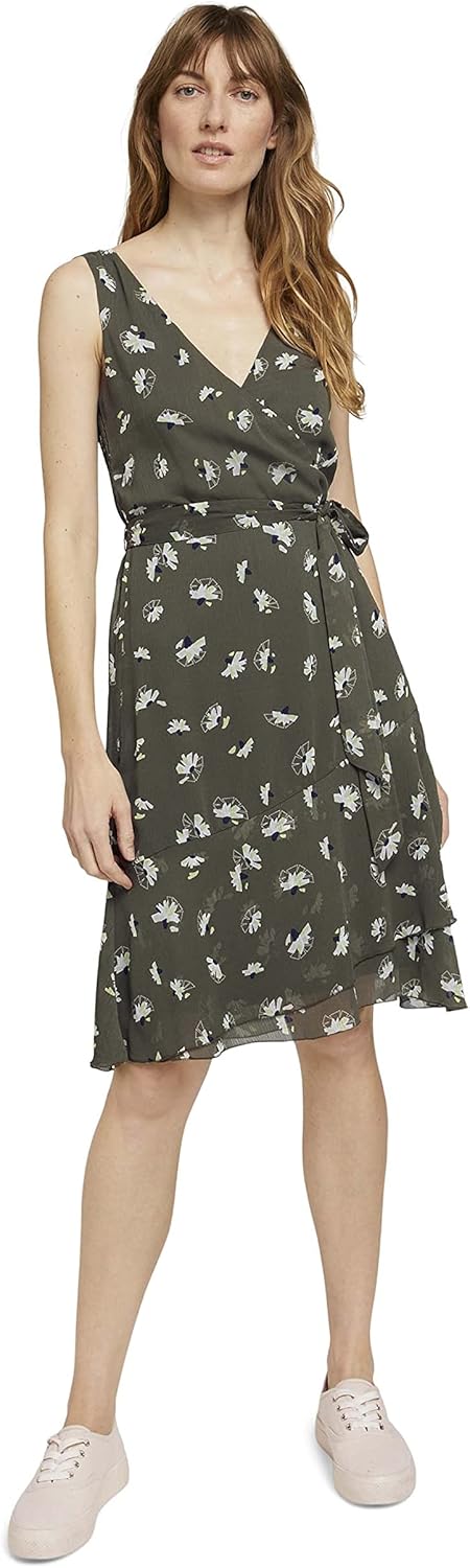 TOM TAILOR Damen Ärmelloses Chiffonkleid 34 27428 - Khaki Floral Design, 34 27428 - Khaki Floral Des