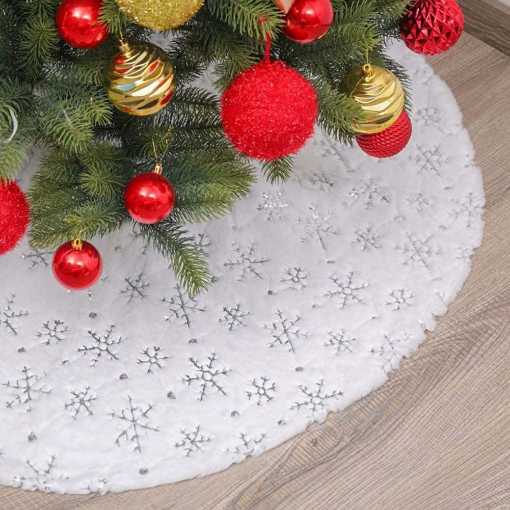 Weihnachtsbaum Rock Plüsch Rund Weichnachtsbaumdecke mit Pailletten Schneeflocke Christbaumständer T