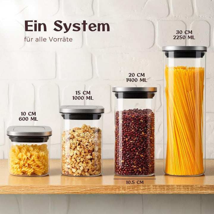 Vorratsgläser eckig mit Edelstahldeckeln, 4 x 1450 ml 4 x 1450ml, 4 x 1450ml