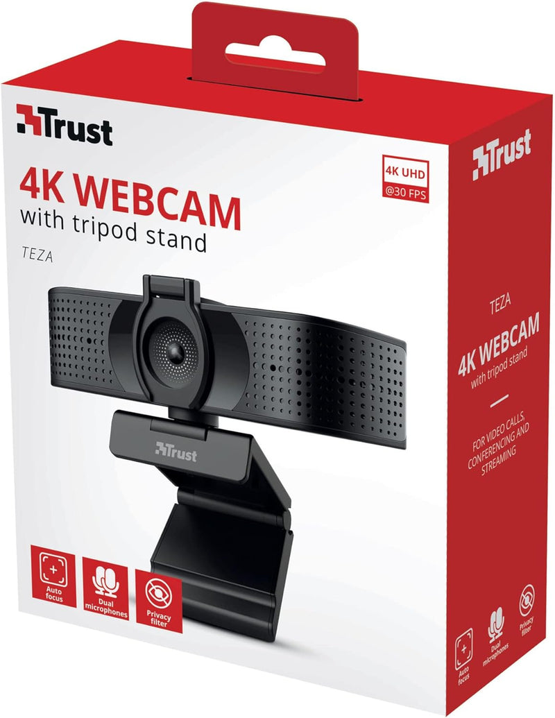 Trust Teza 4K Ultra HD Webcam, 3840x2160 mit 2 Mikrofonen und Autofokus, 30 FPS, USB Plug & Play, We