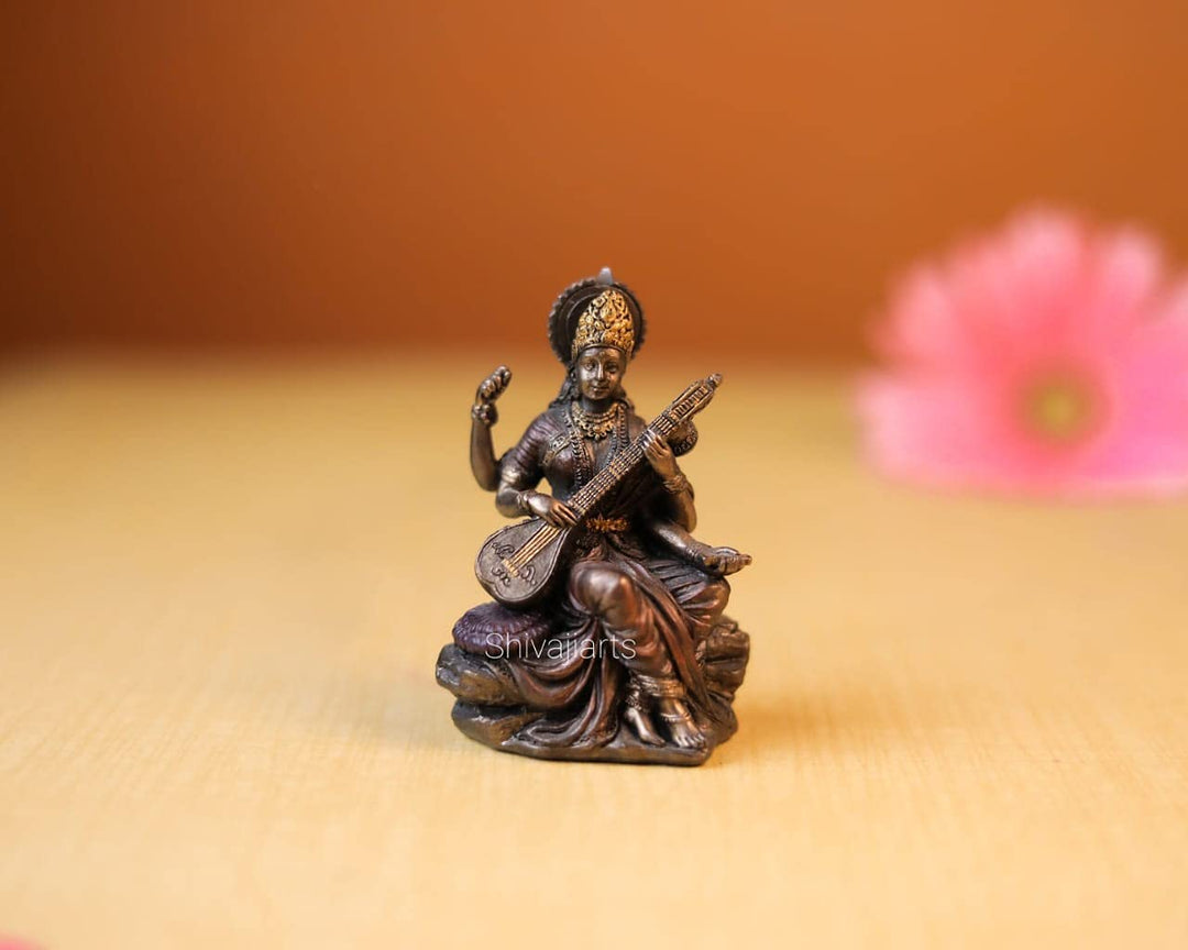 SHIVAJI ARTS Saraswati-Statue, 7,6 cm, Göttin Saraswati Idol, Savitri, Gayatri, Gottheit, Devi Seras