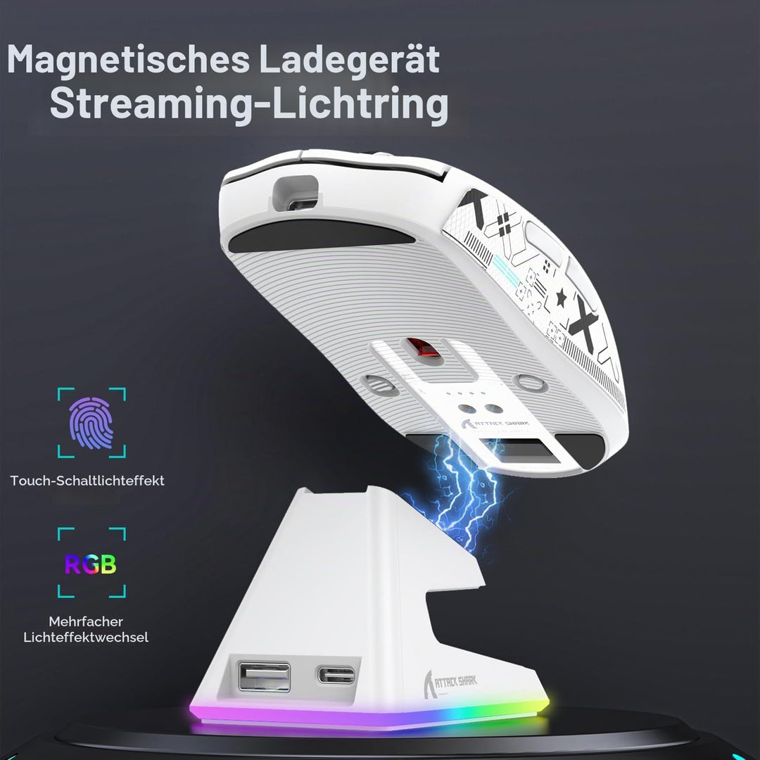 ATTACK SHARK X6 49g Superlight Maus mit magnetischer Ladestation, PixArt PAW3395 Gaming-Sensor, BT/2