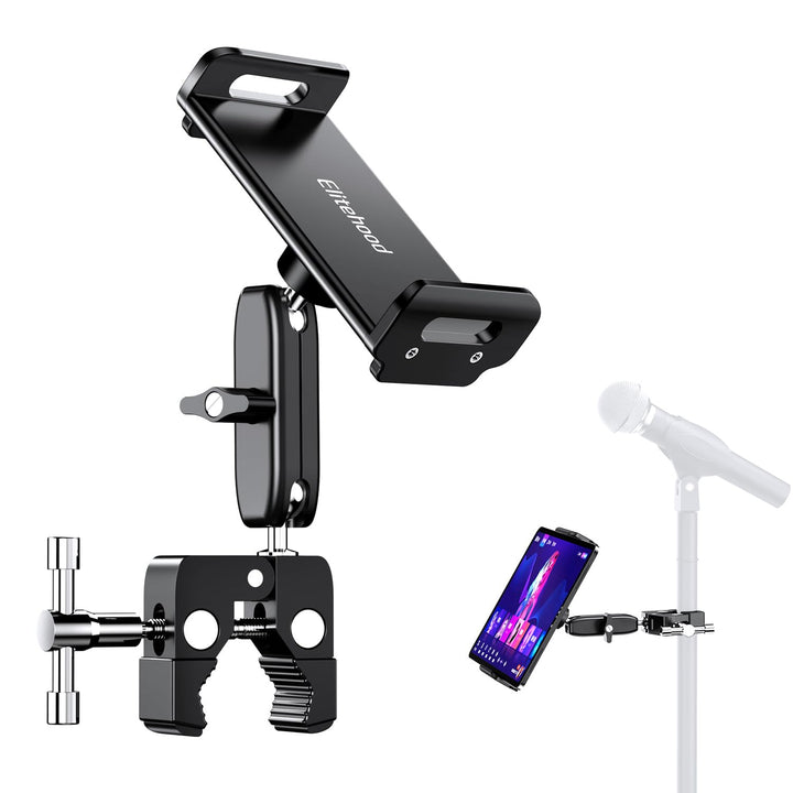 elitehood Aluminium-Tablet-Halterung mit zwei Kugelkopfen, verstellbarer iPad-Mikrofonständer, Seite