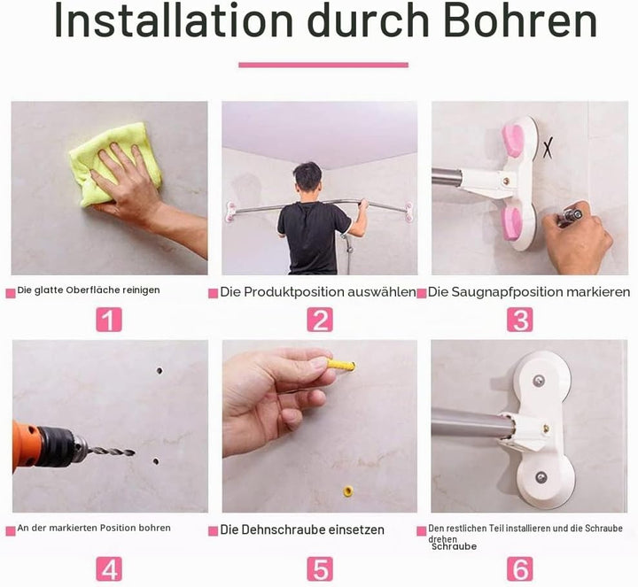 BAOYOUNI Gebogene Duschvorhangstange Ohne Bohren Duschvorhang-Spannstange Teleskopstange aus Edelsta