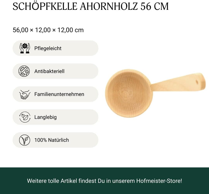 HOFMEISTER® Schöpfkelle mit abgewinkelten Kopf aus Holz, Saunakelle, Saunazubehör, 56 cm 56 Cm 56 x