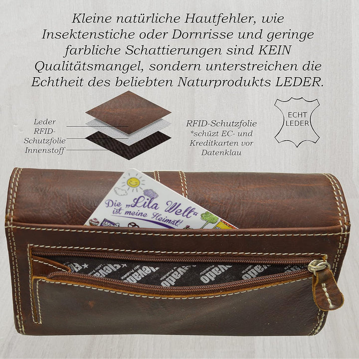 flevado Damengeldbörse Echt Leder RFID Schutz Schnallenoptik Klickverschluss 3 Farben wählbar (Schwa
