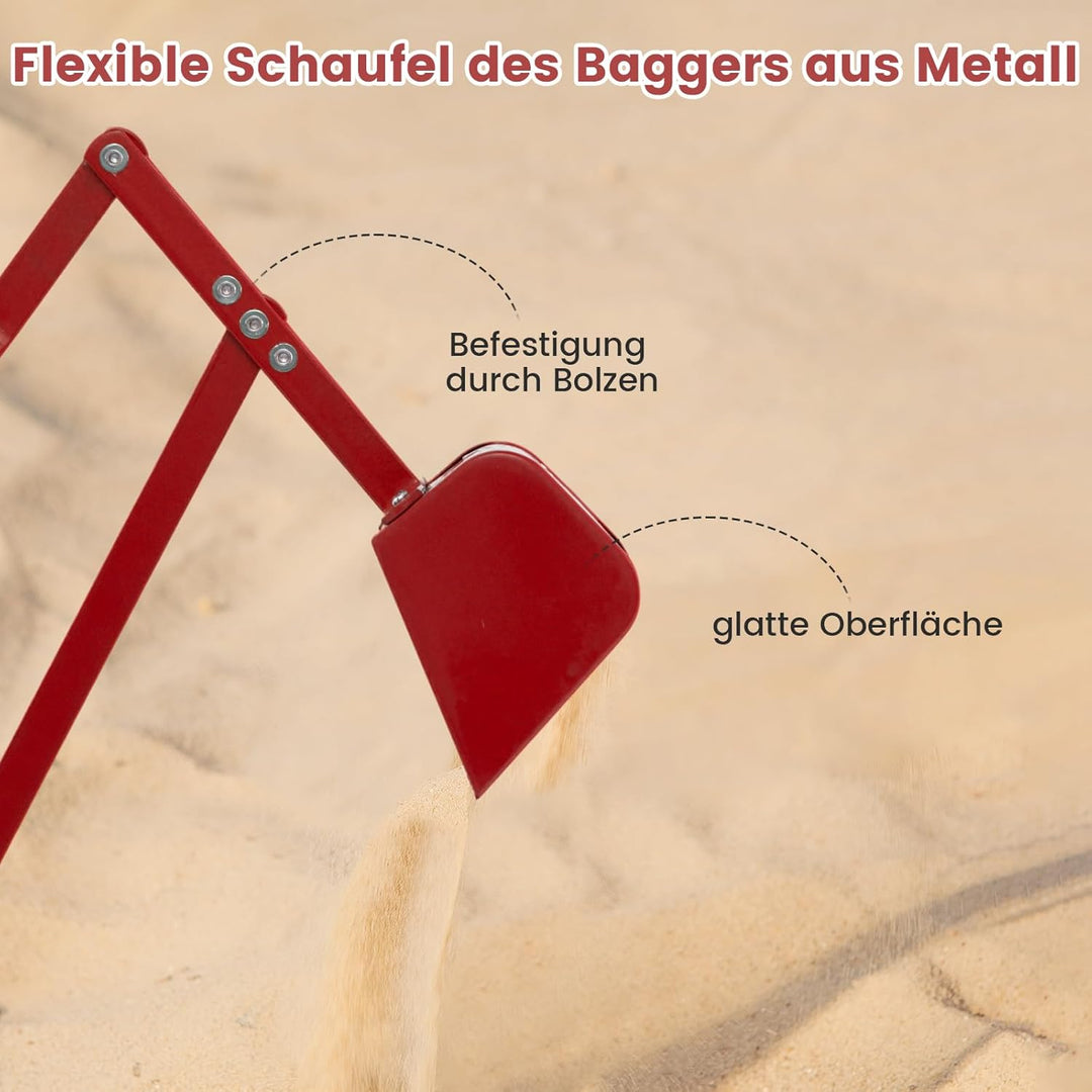 GOPLUS Kinder Sitzbagger, Aufsitzbagger mit 360° drehbarem Sitz, 2 Armen und 4 rutschfesten Rädern,