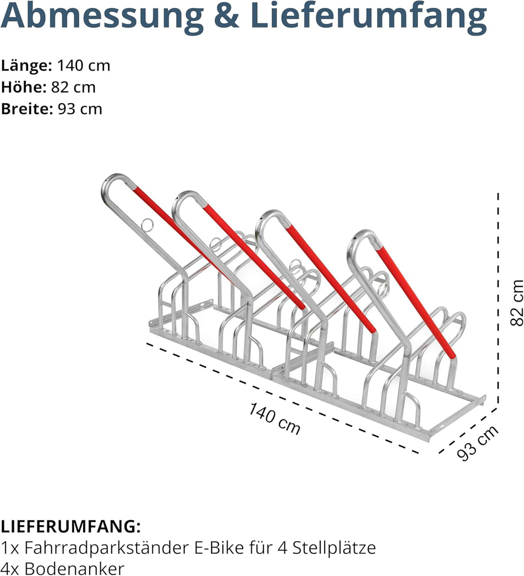 SCHULTE Regalwelt Fahrradparkständer E-Bike, für 4 Stellplätze, ca. 140x82x93 cm (LxHxB), modular, v