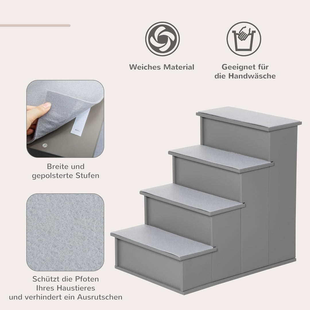 PawHut Haustiertreppe 4-stufige Hundetreppe Katzentreppe Einstiegshilfe mit Rutschfester Matte Haust