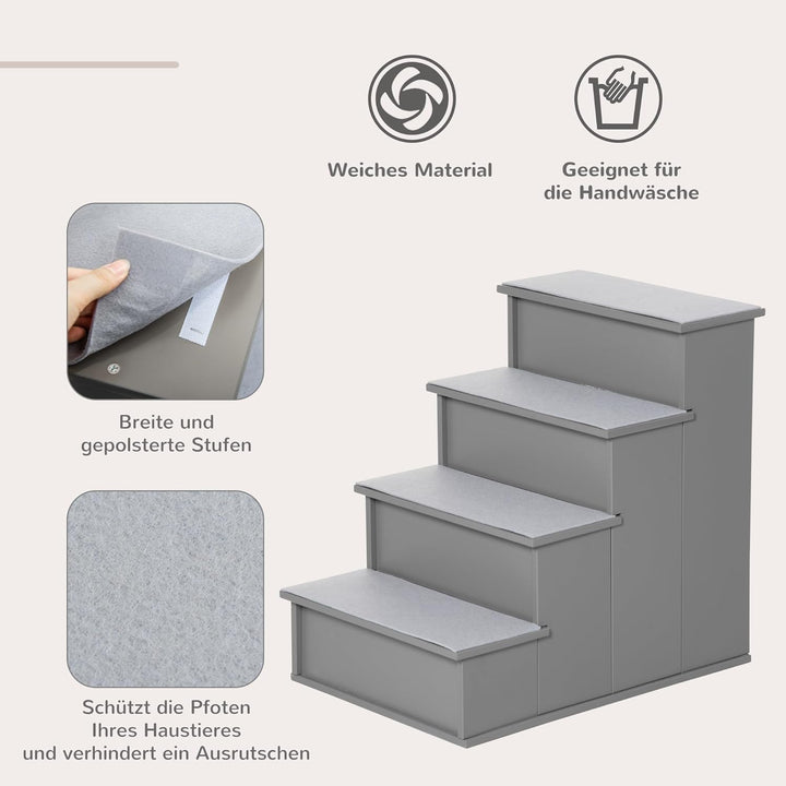 PawHut Haustiertreppe 4-stufige Hundetreppe Katzentreppe Einstiegshilfe mit Rutschfester Matte Haust