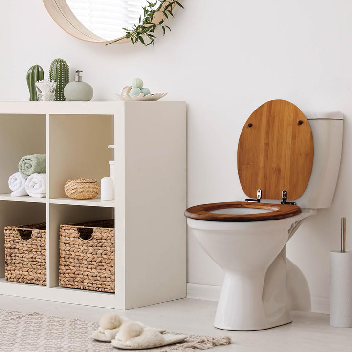 BANJADO Design Toilettensitz aus Bambus, WC-Sitz Holz 45,5x37x5cm, Klodeckel mit Universal Scharnier