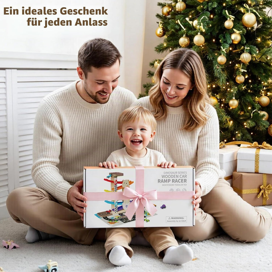 6X Kugelbahn Autorennbahn Holz ab 1+ Jahr Auto Rennbahn mit 6 Fahrzeuge Montessori Spielzeug Kinders