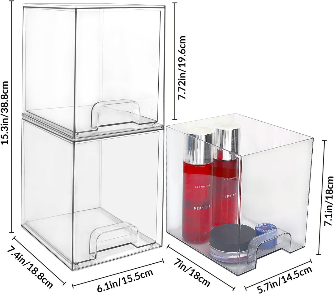 Stapelbarer Make-up-Organizer und -Aufbewahrung, durchsichtige Kosmetikschubladen aus Acryl mit Grif