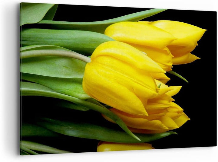 Bilder auf Leinwand 100x70cm Leinwandbild Tulpen Strauss Spiegelreflexion grün Gross Wanddeko Bild S