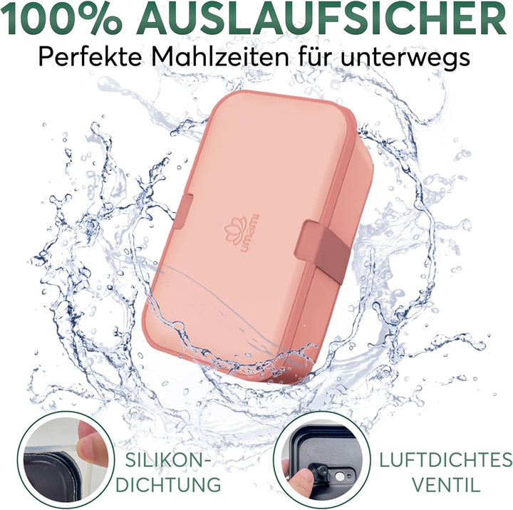 Umami Lunchbox Erwachsene, Verschachtelbar Auslaufsichere Bento Box mit 4 Bestecke & Fächern, Brotdo