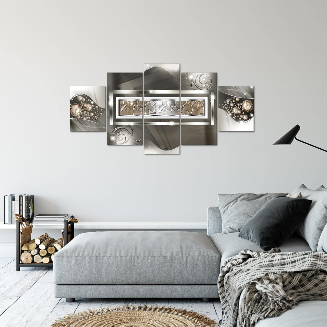 Runa Art Bild Wohnzimmer Schlafzimmer Abstrakt 5 Teilig Diamant Beige Braun Wandbilder auf Vlies Lei