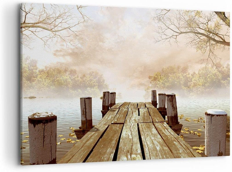 Bilder auf Leinwand 100x70cm Leinwandbild Illustration herbst landschaft bäume Gross Wanddeko Bild S