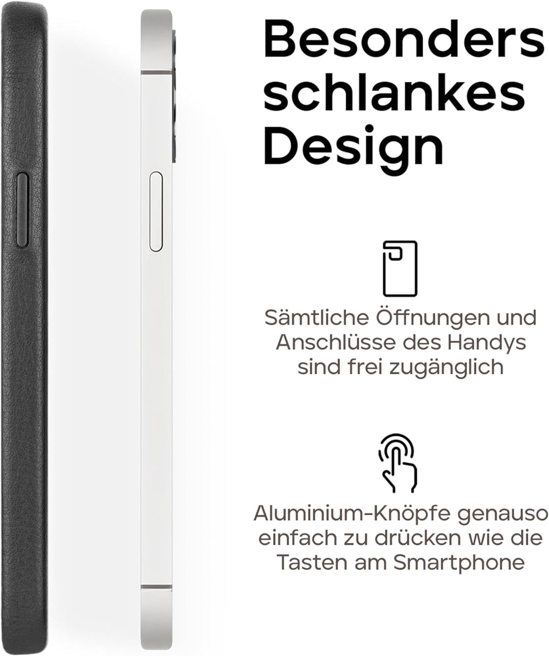 WIIUKA Hülle für iPhone 14 Pro Max, Leder aus Deutschland, Lederhülle extra Dünn, Premium Handyhülle
