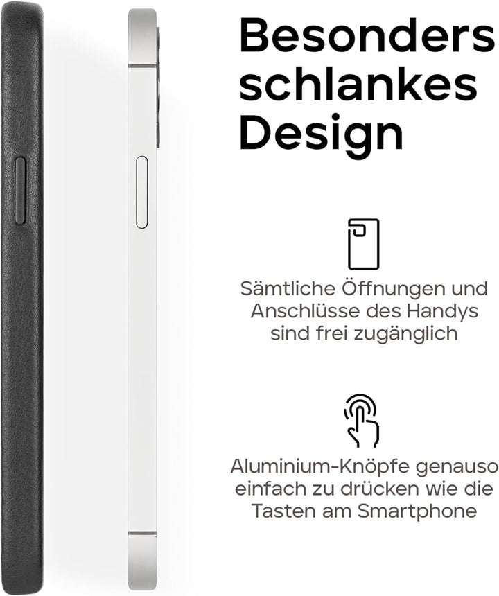 WIIUKA Hülle für iPhone 14 Pro Max, Leder aus Deutschland, Lederhülle extra Dünn, Premium Handyhülle