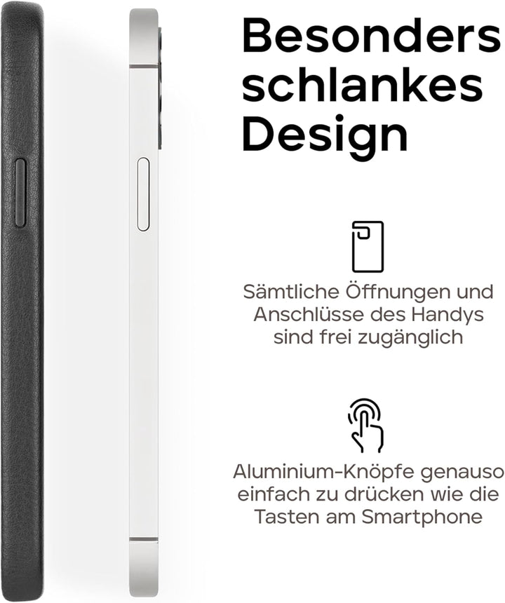 WIIUKA Hülle für iPhone 13, Deutsches Leder, Lederhülle extra Dünn, Premium Handyhülle, Case, Qi, Sc
