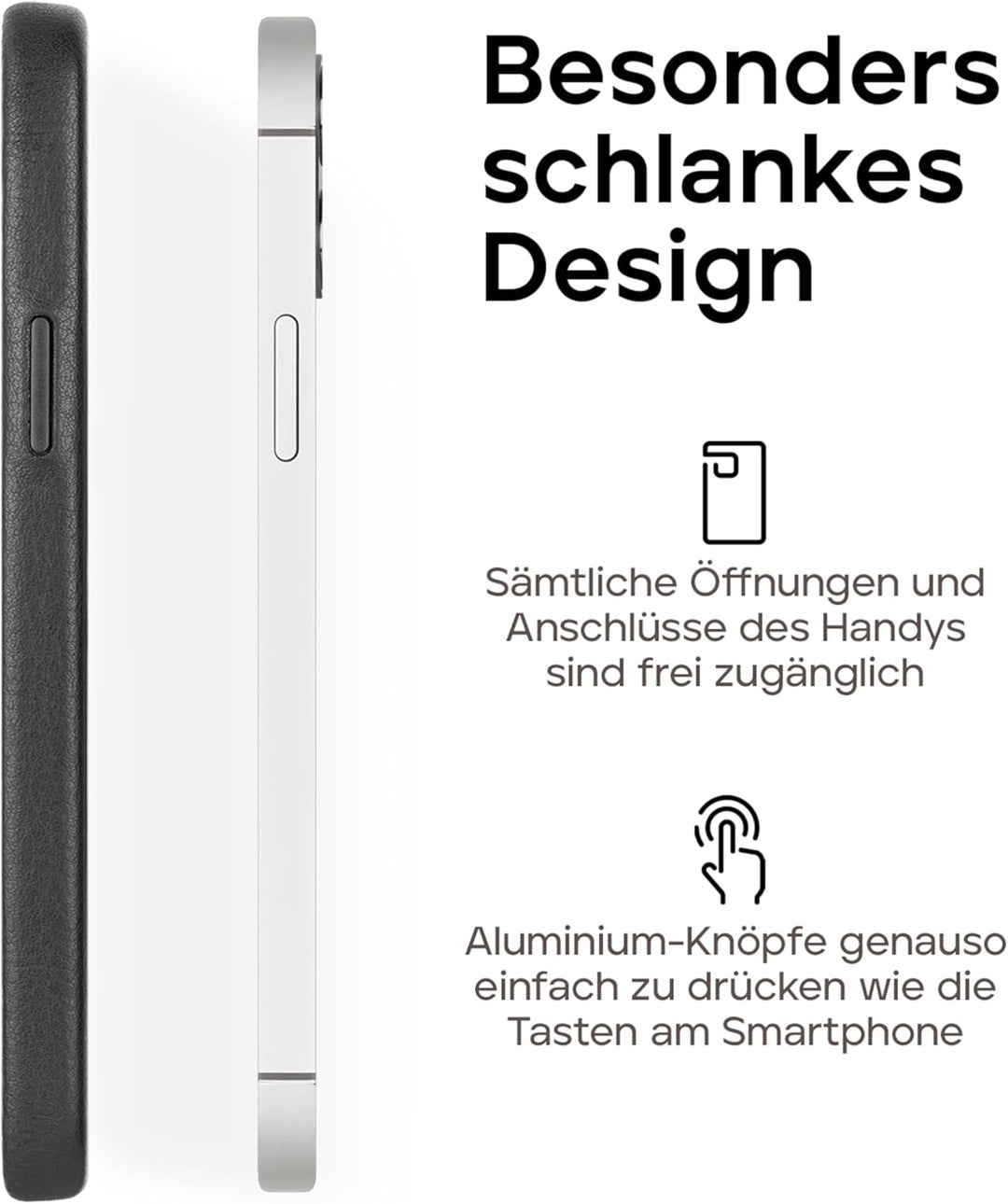 WIIUKA Hülle für iPhone 15 Pro, Leder aus Deutschland, Lederhülle extra Dünn, Premium Handyhülle, Ca