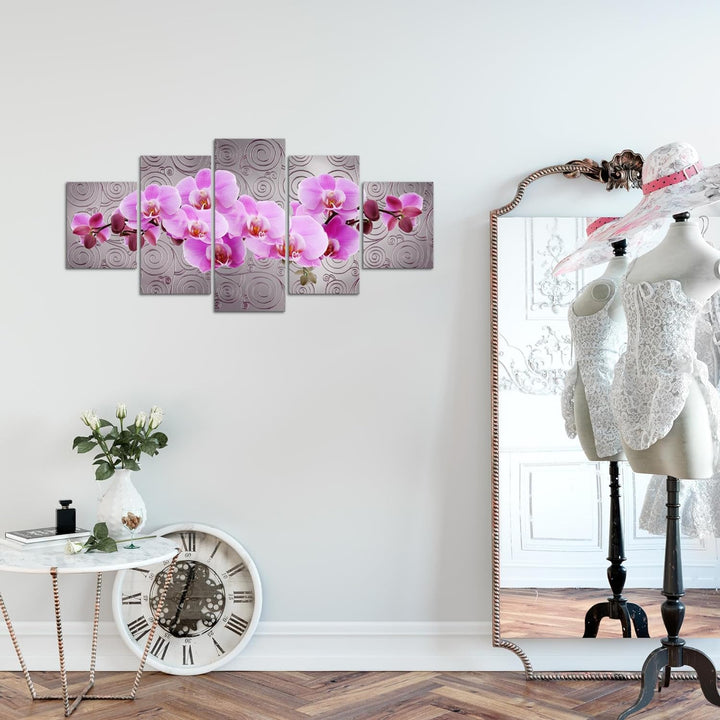 Runa Art Wandbilder Blumen Orchidee 5 Teilig Bild auf Vlies Leinwand Deko Wohnzimmer Abstrakt Violet