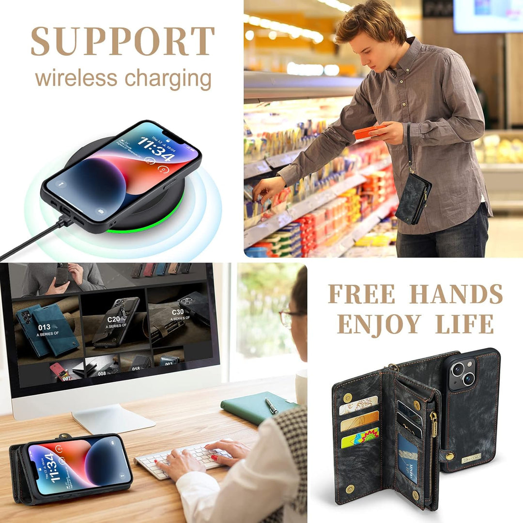 UFinetech iPhone 14 Hülle, Flip Leder TPU Stossfest Kartenfach Tasche Handyhülle iPhone 14 (6,1 Zoll