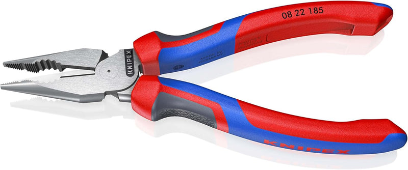 KNIPEX 08 22 185 Spitz-Kombizange mit Mehrkomponenten-Hüllen schwarz atramentiert 185 mm