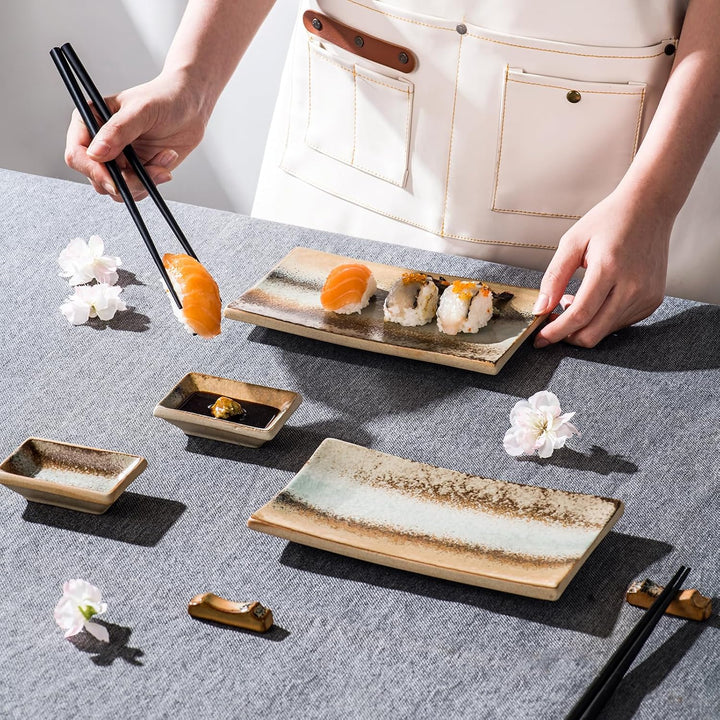 UNICASA Japanisches Geschirr 8er Set, Sushi Geschirr Set Mit Sushi Teller, Dipschalen,Essstäbchen un